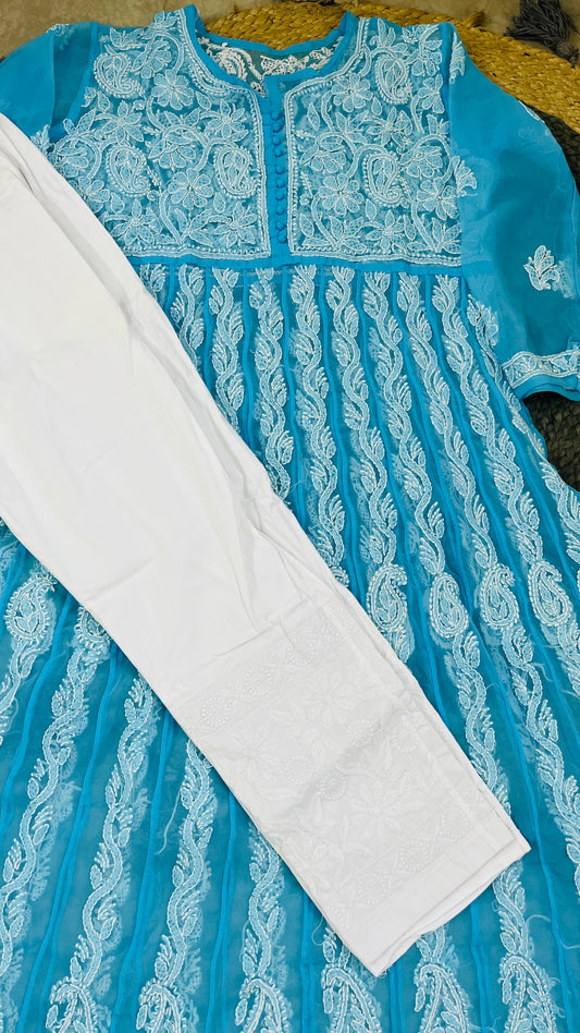 Blue Chikankari Kurti with Pajami