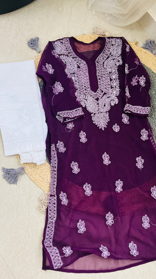 Purple Chikankari Kurti with Pajami