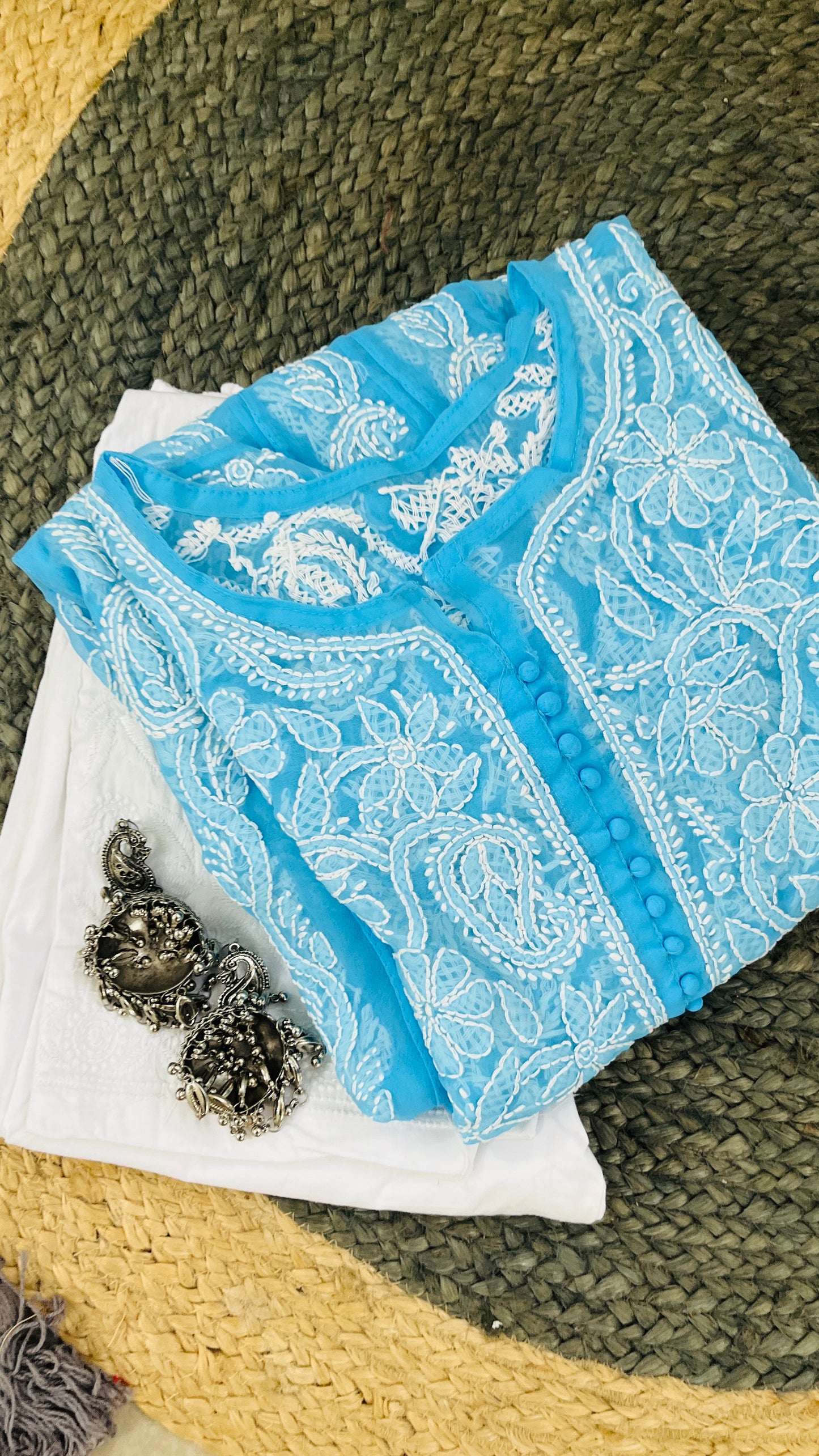 Blue Chikankari Kurti with Pajami