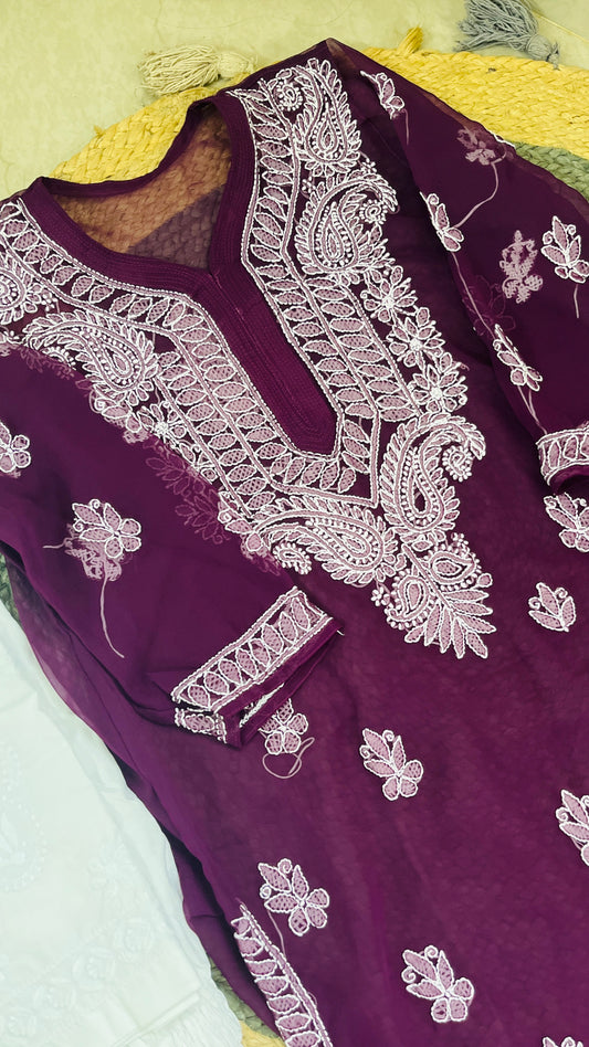 Purple Chikankari Kurti with Pajami